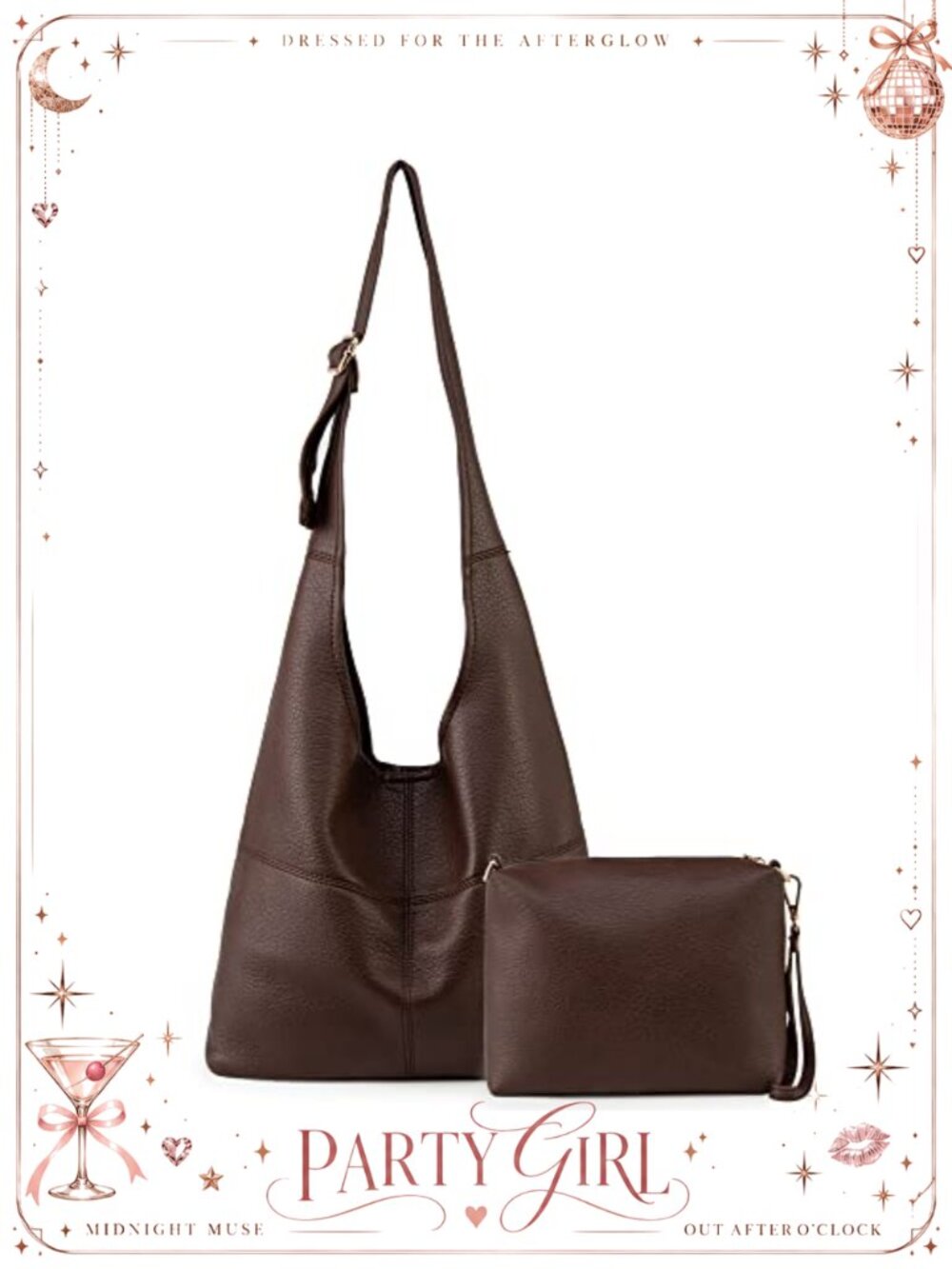 Hobo Bag Vegan Leather Slouchy Shoulder Handbag with Coin Purse